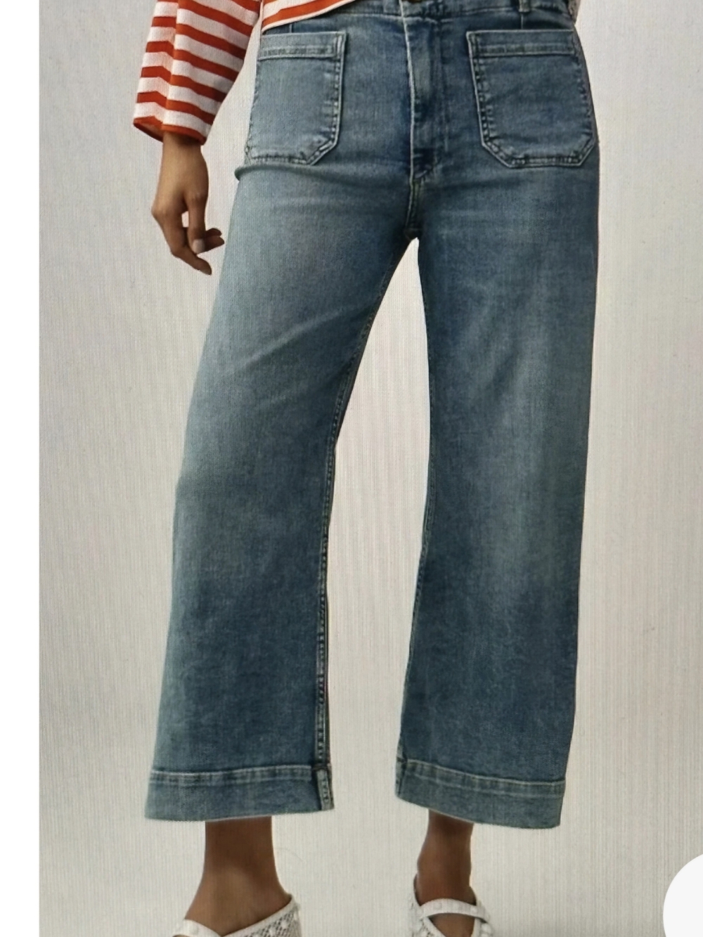 Anthropologie Maeve The Collette Light Blue Cropped Wide-Leg Jeans 27 Waist